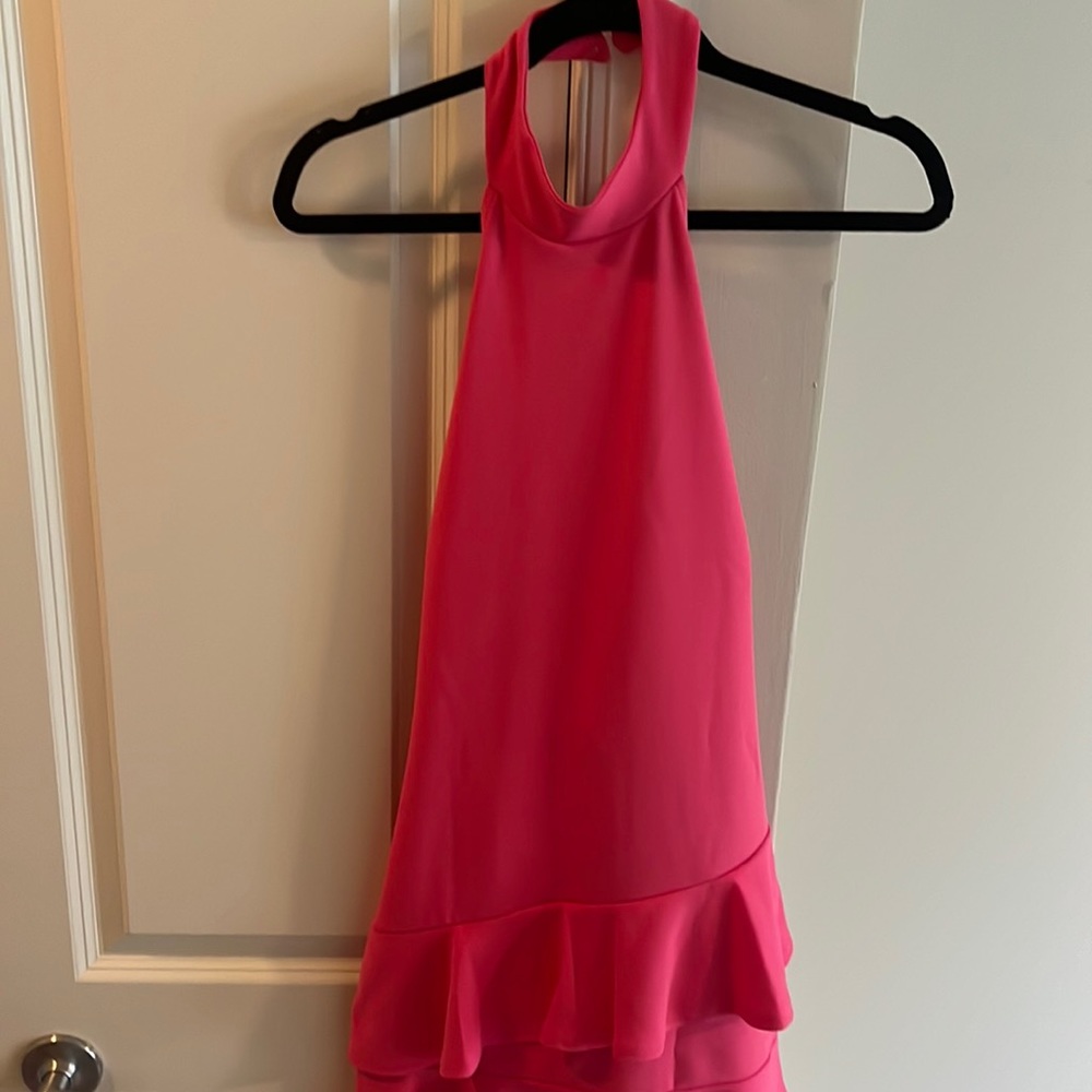 Halter BooHoo hot pink open back dress NWT